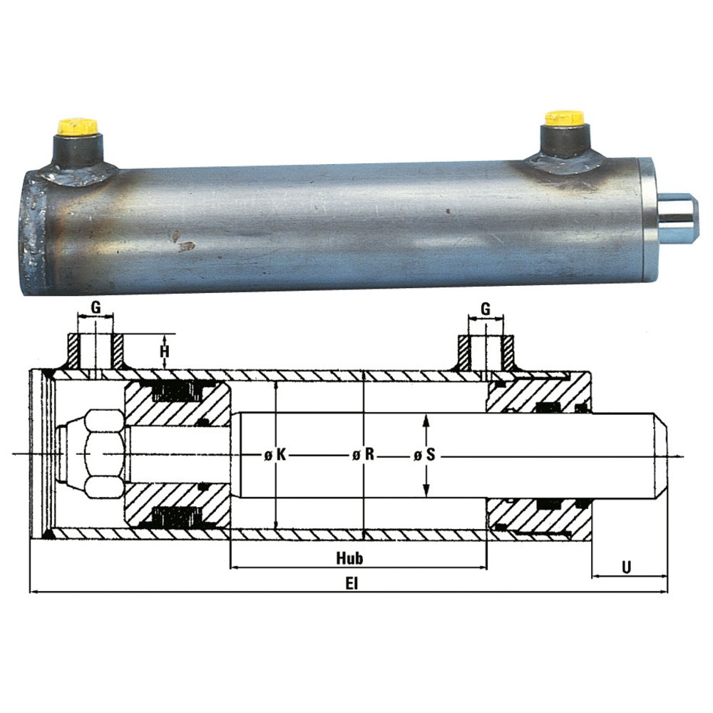Hydraulikzylinder Kolben-Ø K= 50 mm, Kolbenstange-Ø S = 25 mm, HY-Zylinder  doppeltwirkend